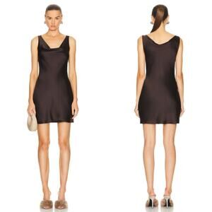 NWT Norma Kamali Maria Satin Mini Dress in Chocolate Brown Size XL